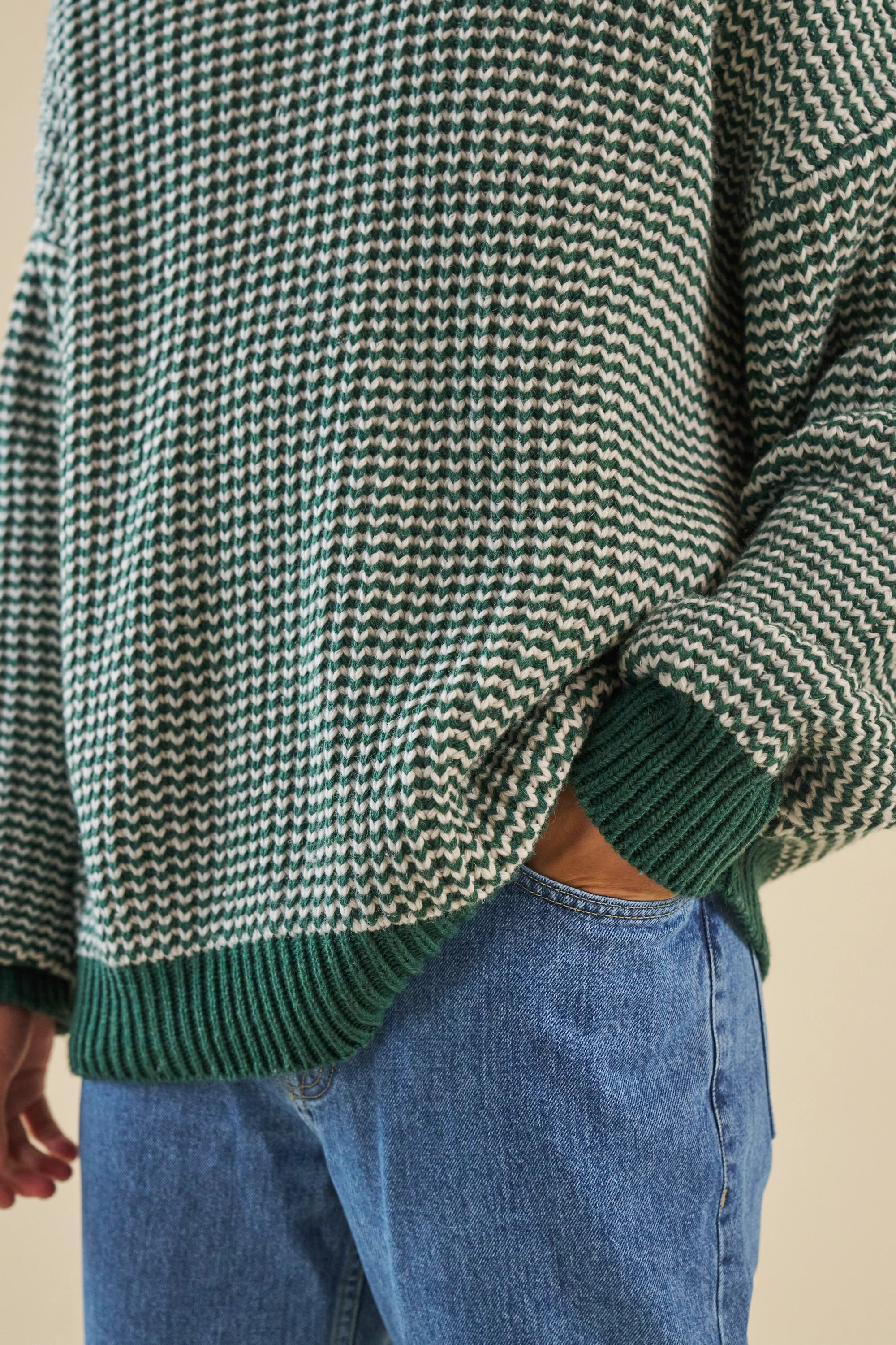 GREEN STRIPE CHUNKY KNIT RIB OVERSIZED SWEATER - Bound